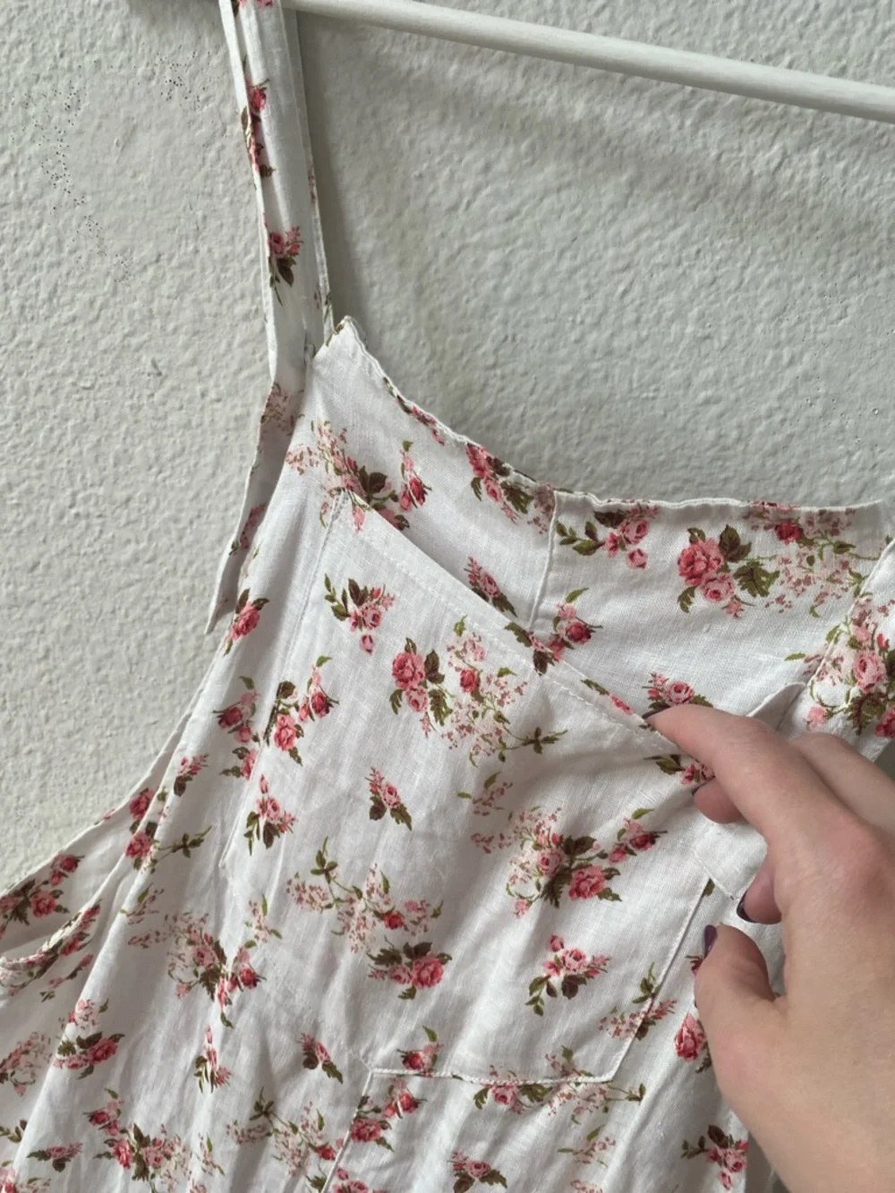 Zara Linen White Pink Rose Floral Wide Leg Overalls Size Small